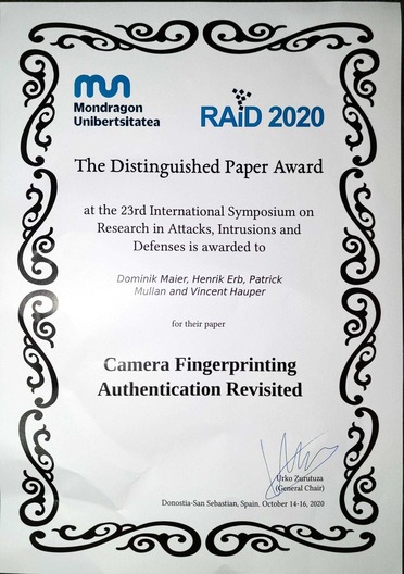 Distinguished Paper Award -- Raid 2020